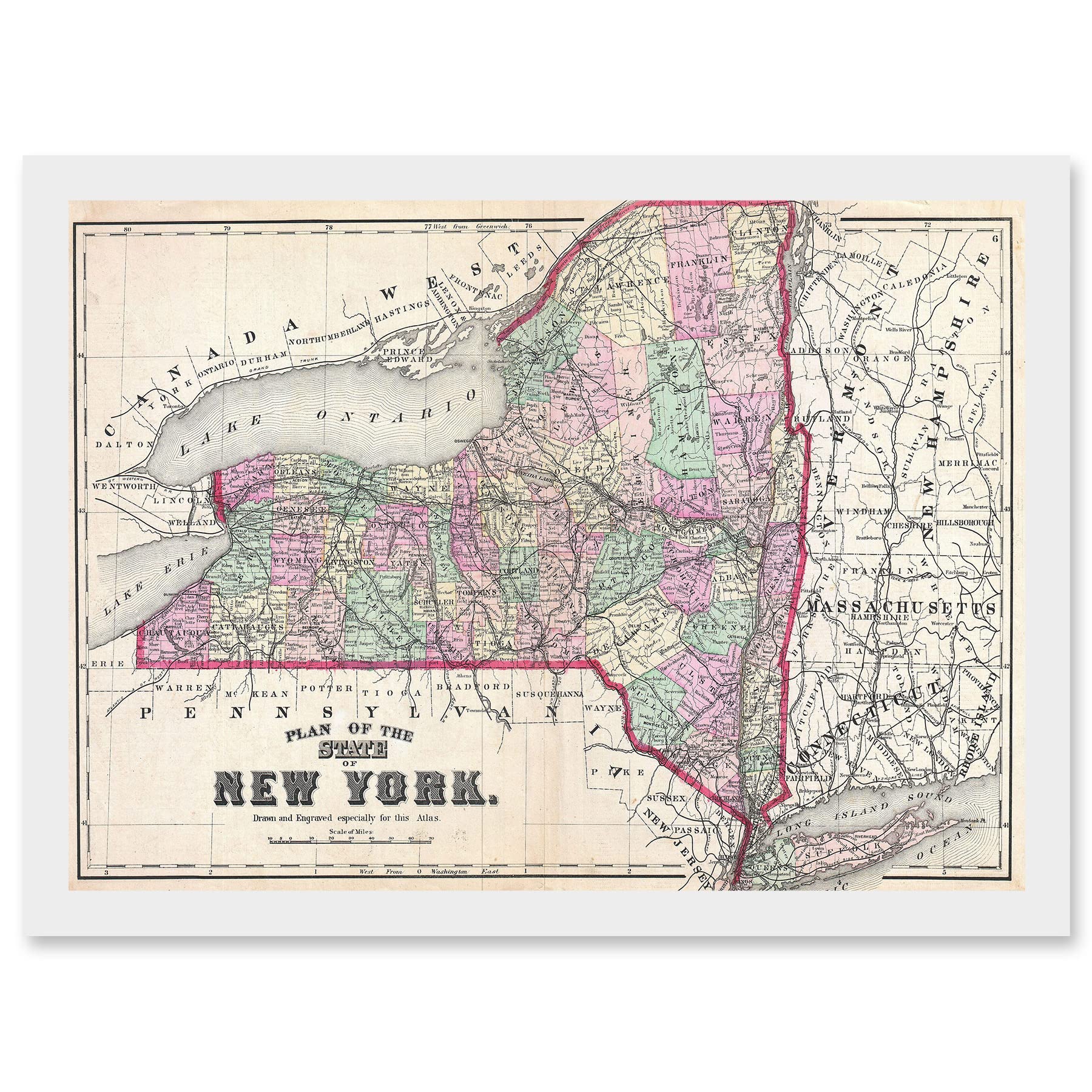 1873 Beers Map - New York State Long Island Brooklyn - Vintage Artwork Framed Wall Art Print