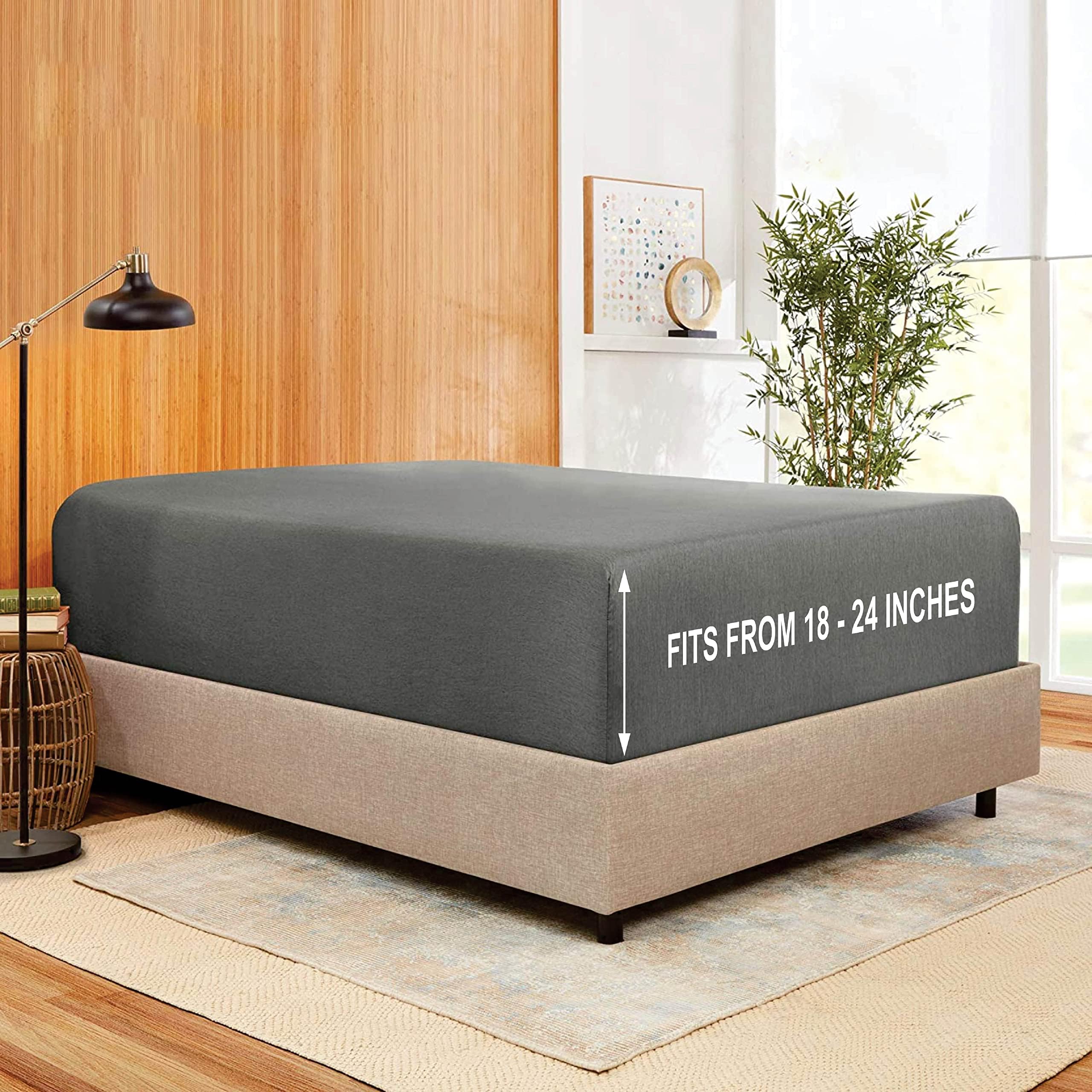 Stay Fitted Single Sheet, Fitted Sheet ONLY! Stay Fit on Mattress with Elastic Straps at Corners, Extra Deep Pocket, Fits 18-24 Inch Mattress, King – Charcoal Gray
