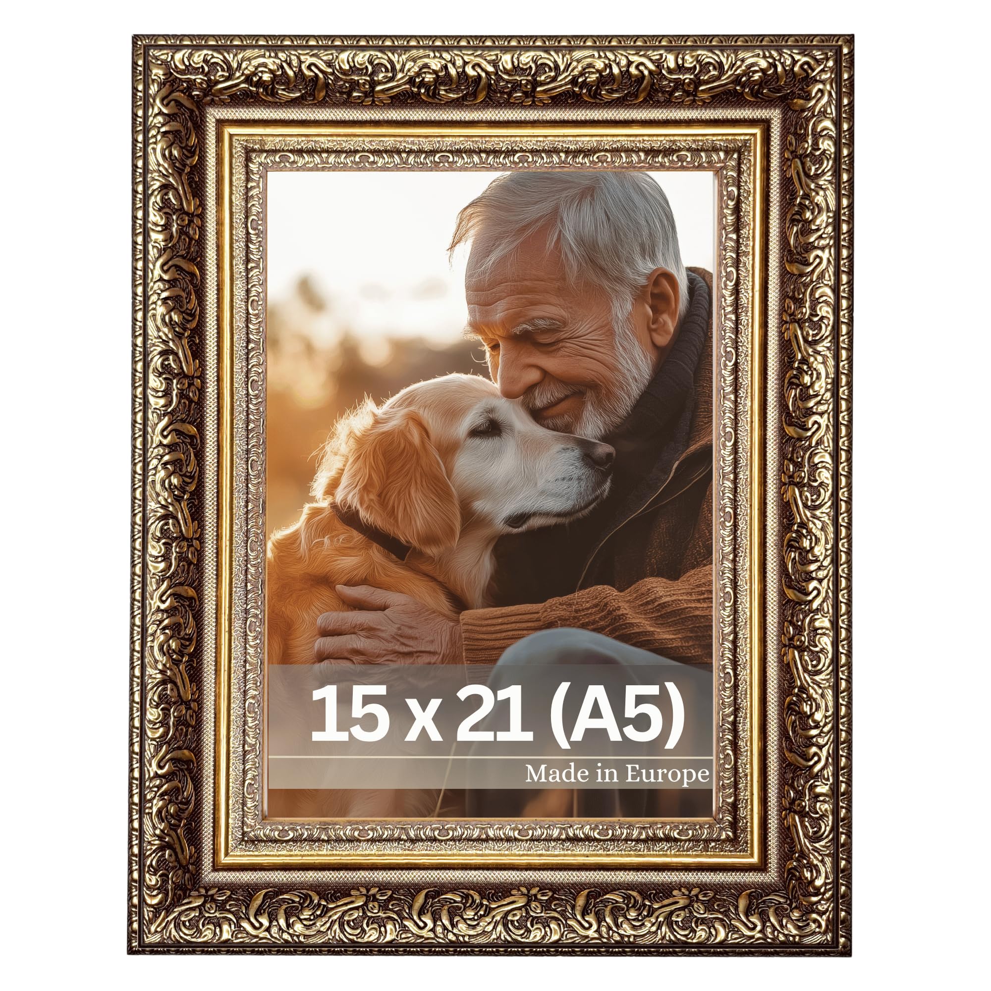 VictoR Bilderrahmen Leonardo 15x21 cm (A5) in braun gold – antiker Fotorahmen mit bruchsicherem Acrylglas – vintage Bilderrahmen A5 barock – Made in Europe
