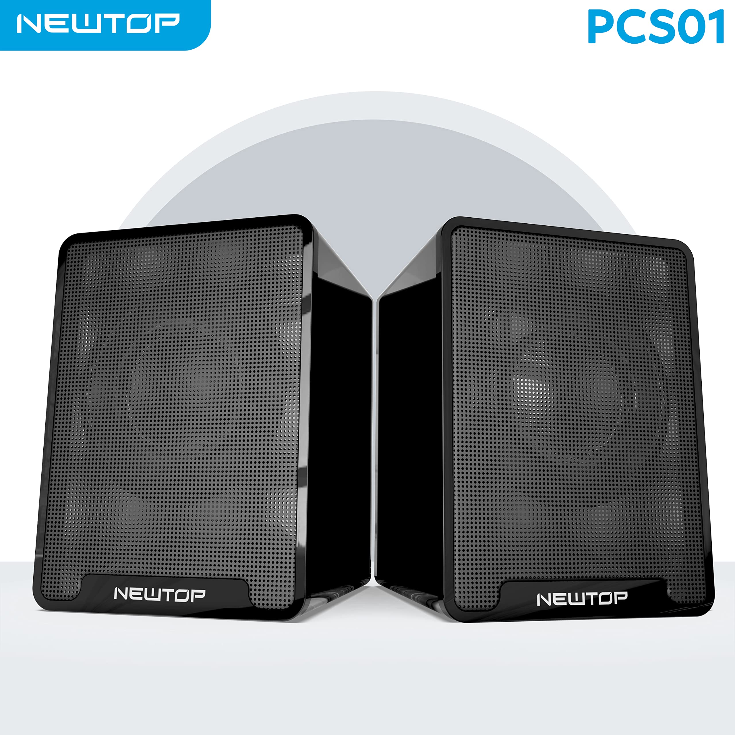 N NEWTOP Mini Casse PCS01 Stereo 2.0 Speaker Set Altoparlanti Alimentazione USB Ingresso Connettore Audio Jack 3.5mm Portatile Suono 360° per PC Fisso Desktop Laptop Notebook TV (Nere)