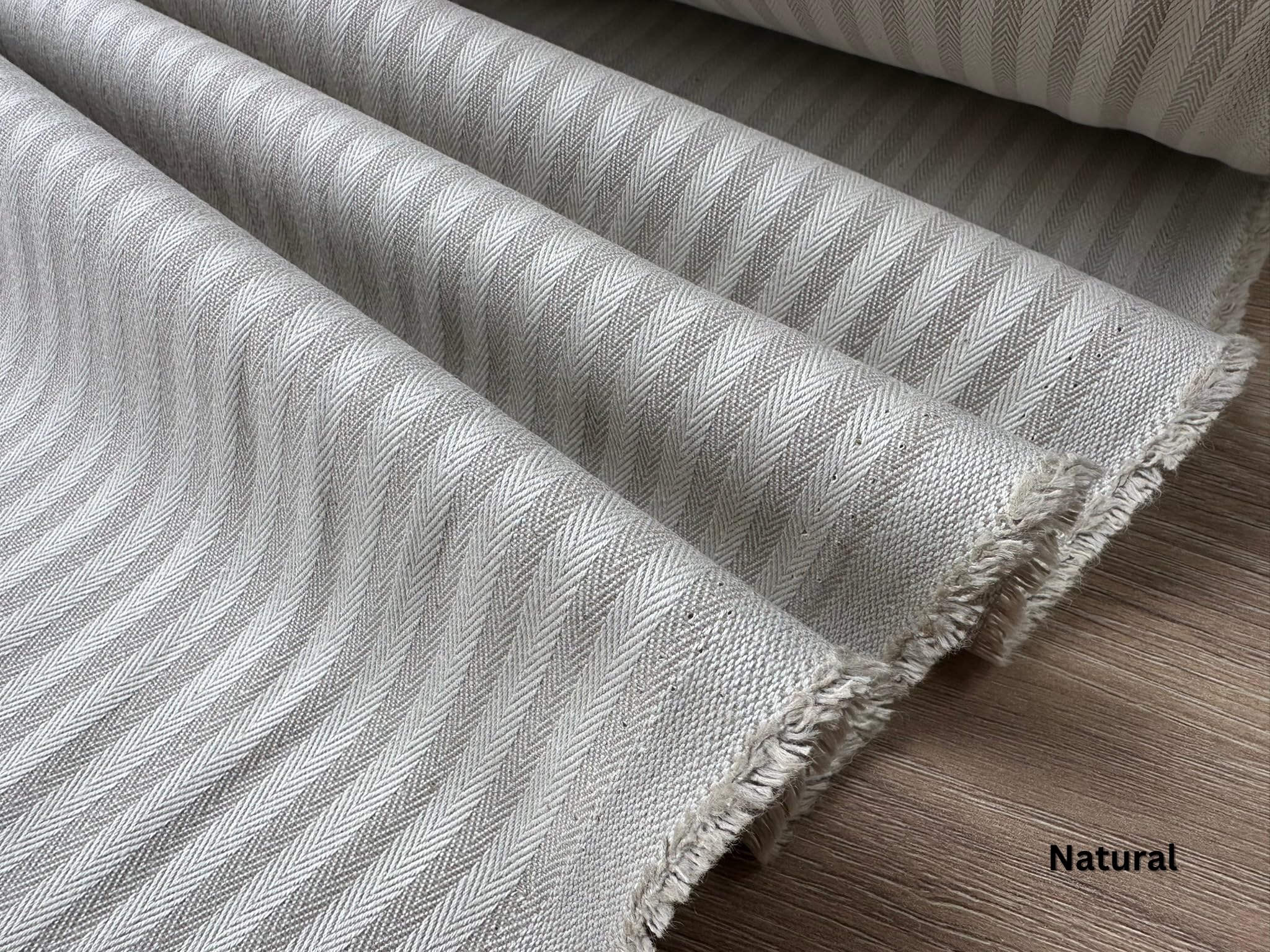 Tissu à chevrons 5 mm aspect lin effet lin rayé, lignes crème, décoration d'intérieur, couture – 328 cm extra large – Vendu au mètre – Naturel