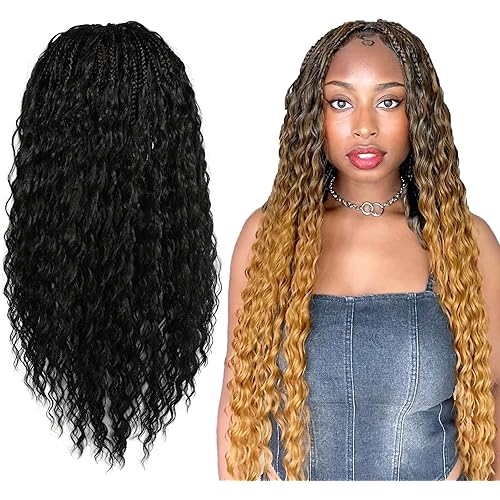 Single Full Lace Braid Wig – Micro Boho Peruvian Deep Wave Box Braided Wig, Knotless Braided Wigs for Black Women, Curly Hair Wig, with Natural Baby Hair (#1B Off Black, 24")