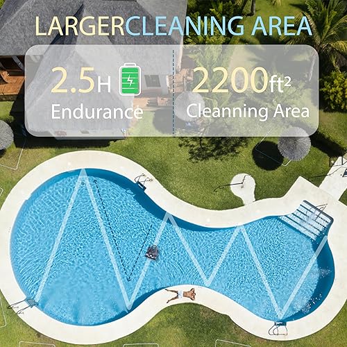 Miniatura 5 de Limpiador robótico inalámbrico para piscinas, robot automático para piscinas en el suelosobre el suelo, tiempo de funcionamiento de 150 minutos,