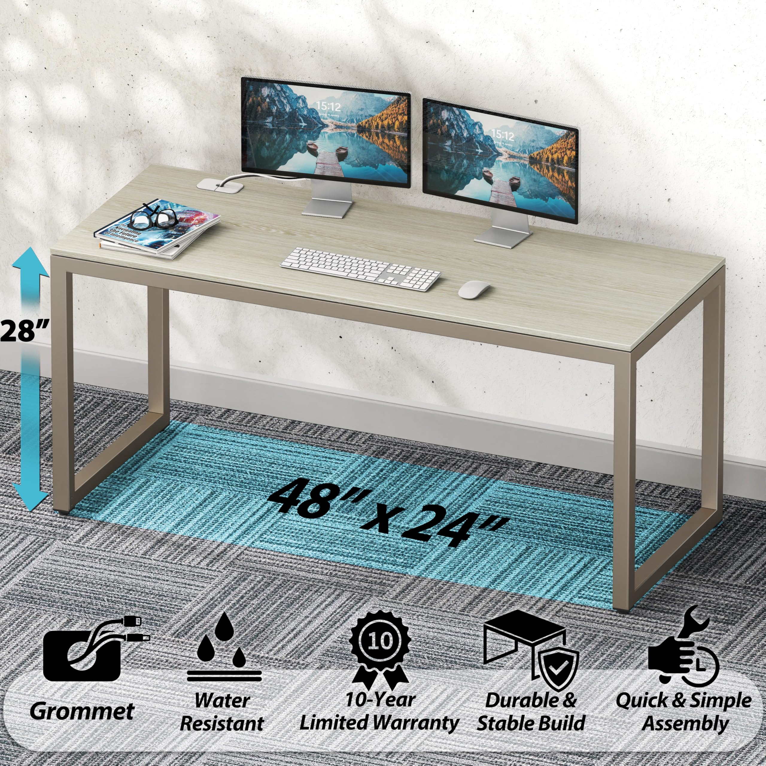 SHW Bureau d'ordinateur de bureau de qualité commerciale, 122 cm, érable