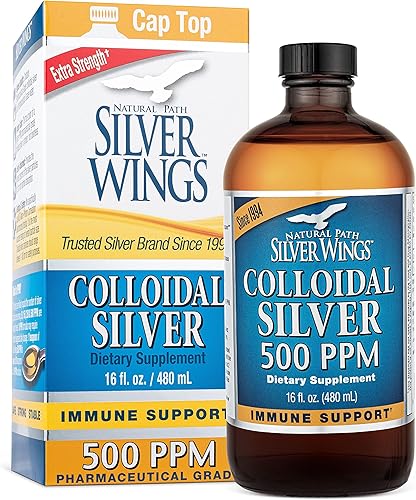 Suplemento dietético mineral Natural Path plata coloidal 500 ppm 16 onzas de Silver Wings 1