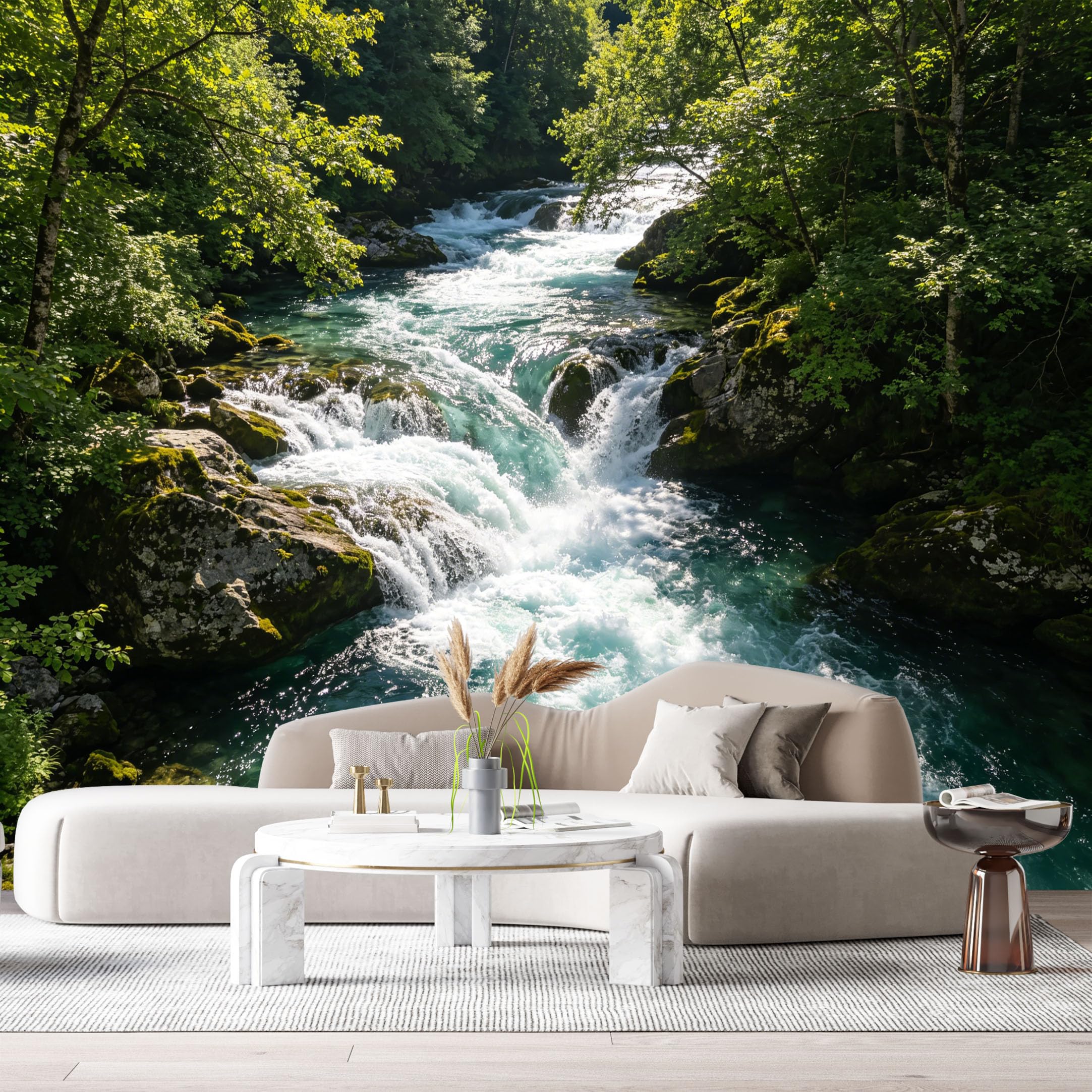 Custom Size Wall Murals Mountain River Landscape Forest Waterfall Nature View SelfAdhesive Wall Fabric Removable Large Wallpaper for Photo Living Room