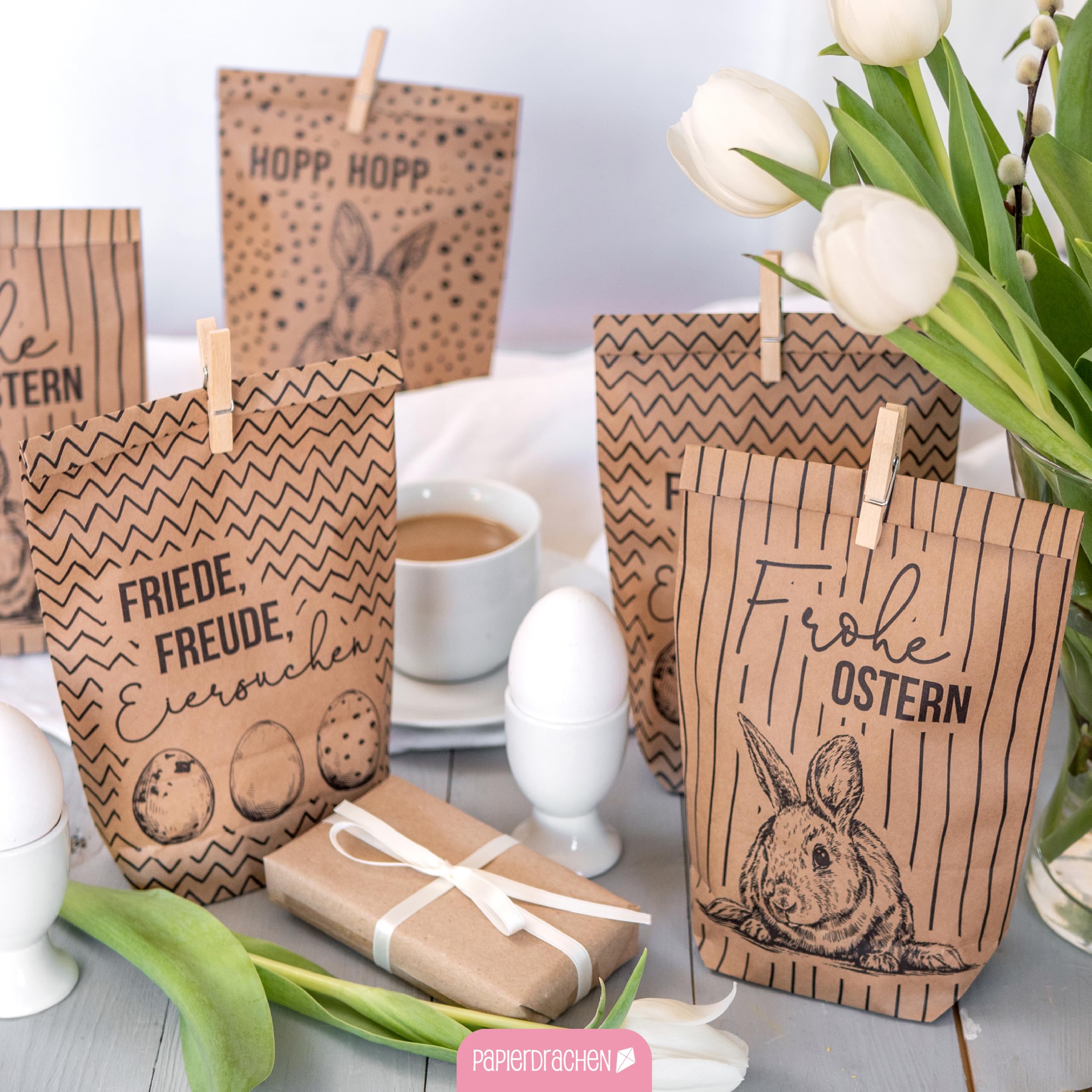Papierdrachen 12 Sacs Cadeaux Imprimés En Noir Pour Pâques