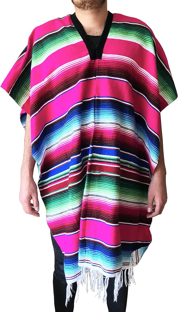Amazon メキシコの職人による手作りポンチョ セラーペ 大人用サイズのストライプケープ ジョロンゴ コート ジャケット 通販