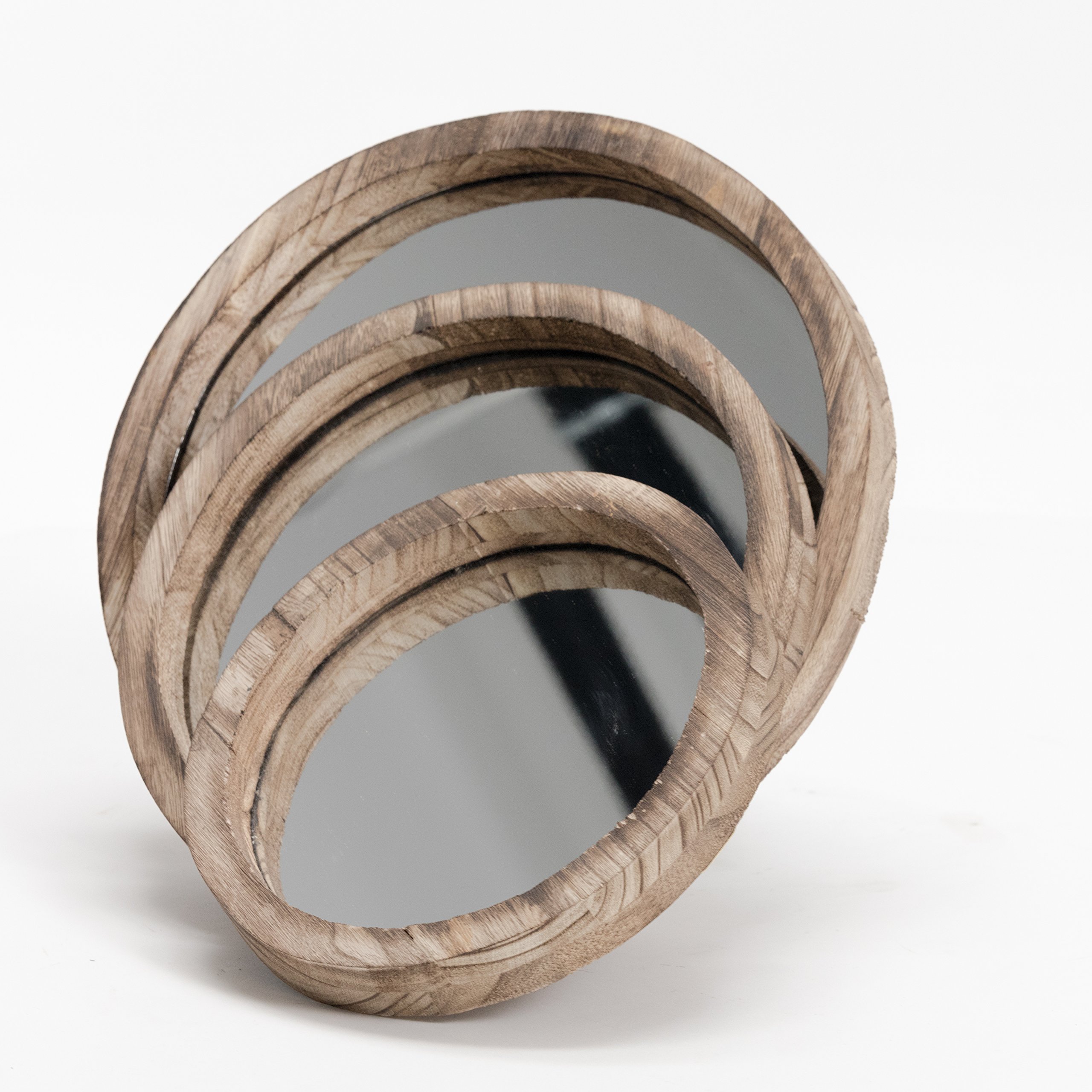 Nagina International The Rustic Boho Chic Porthole Mirror Trio, Set of 3-10, 12 and 13 ¾-Inches Diameter, Glass and Sustainable Wood, By Whole House Worlds