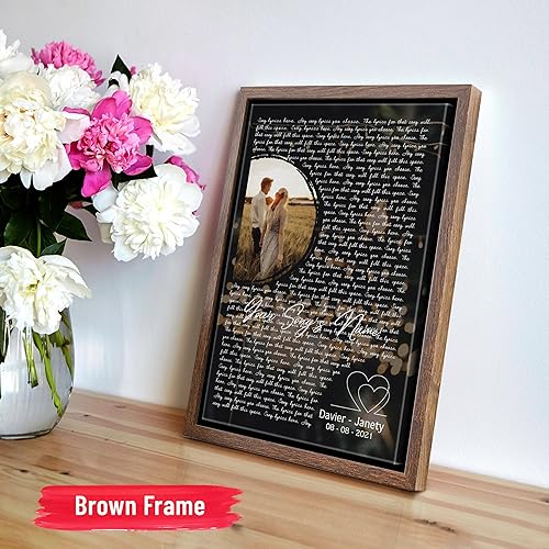 Vista 40 de H-DEWALL Letras de canciones personalizadas, lienzo enmarcado en marrón, música romántica del día de San Valentín, regalo personalizado para marido