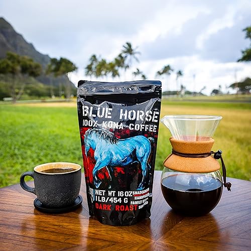 Miniatura 3 de Granja fresca café 100% Kona - tostado oscuro - granos enteros arábica - bolsa de 1 libra o 16 onzas - Blue Horse 100% Kona café de Hawaii