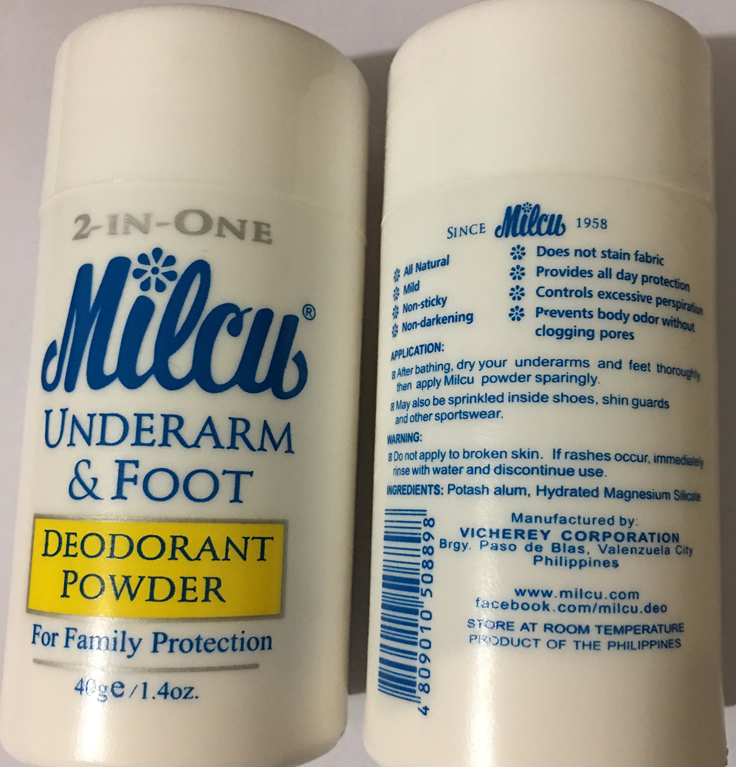 2 x 40g = 80gr Milcu Underarm & Foot 2inOne Deodorant Powder for