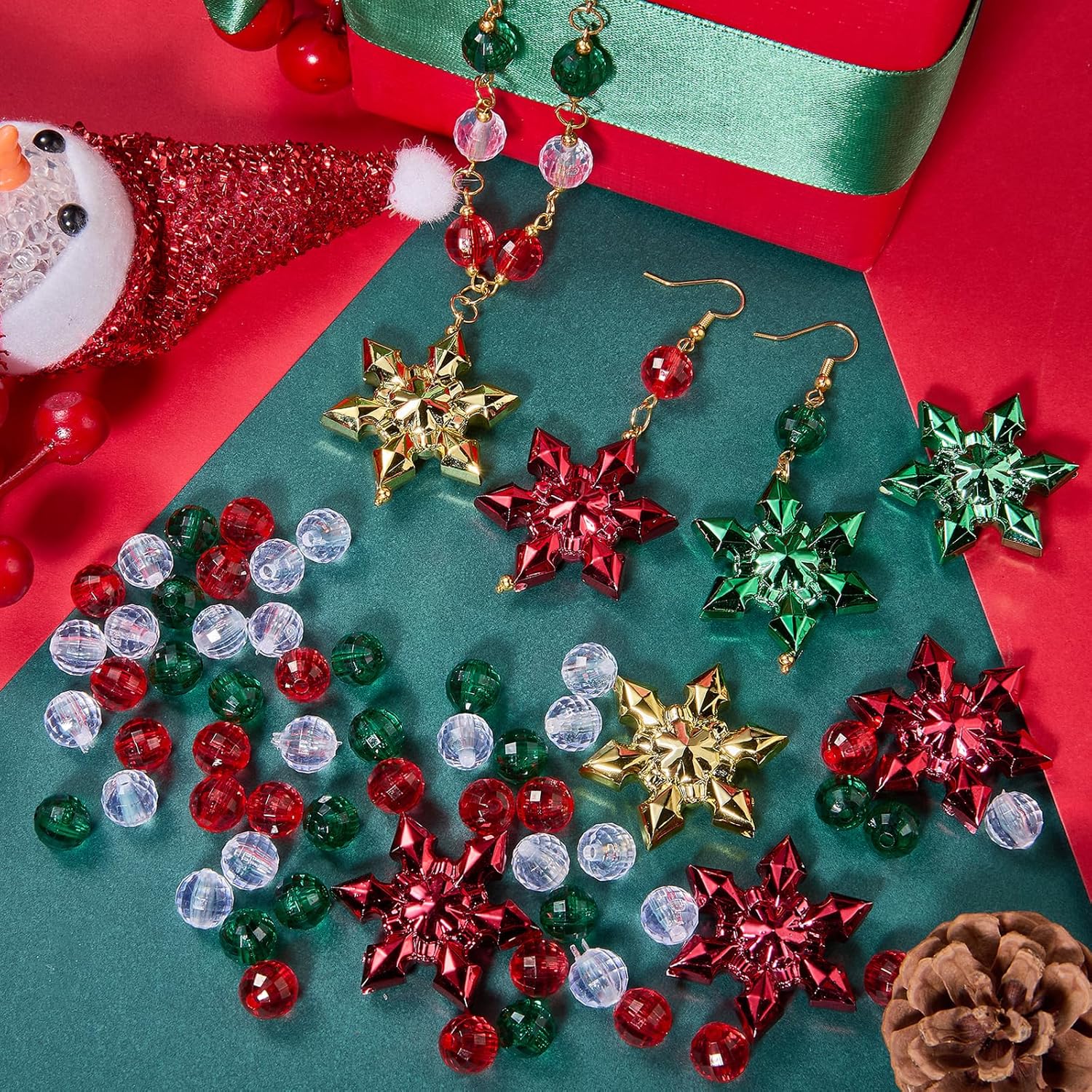 Ornaland 180 Pcs Christmas Beads for Jewelry Making Round Assorted Faceted Acrylic Beads for Bracelets Necklaces Pens DIY Craft Supplies - Image 5