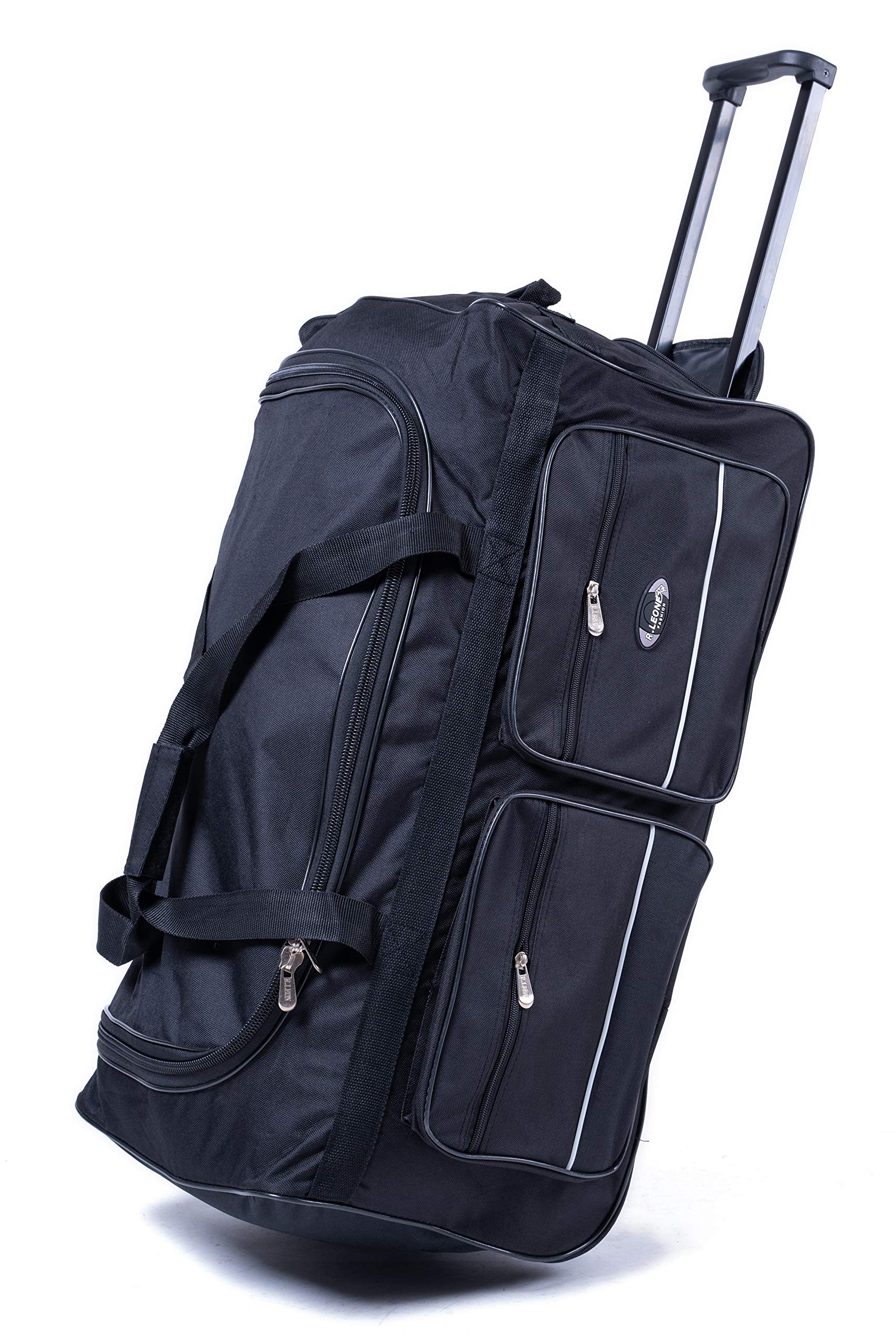 R.Leone TROLLEY BORSONE DA VIAGGIO CON 2 RUOTE RINFORZATE (Nero, 007 30x39x52cm)
