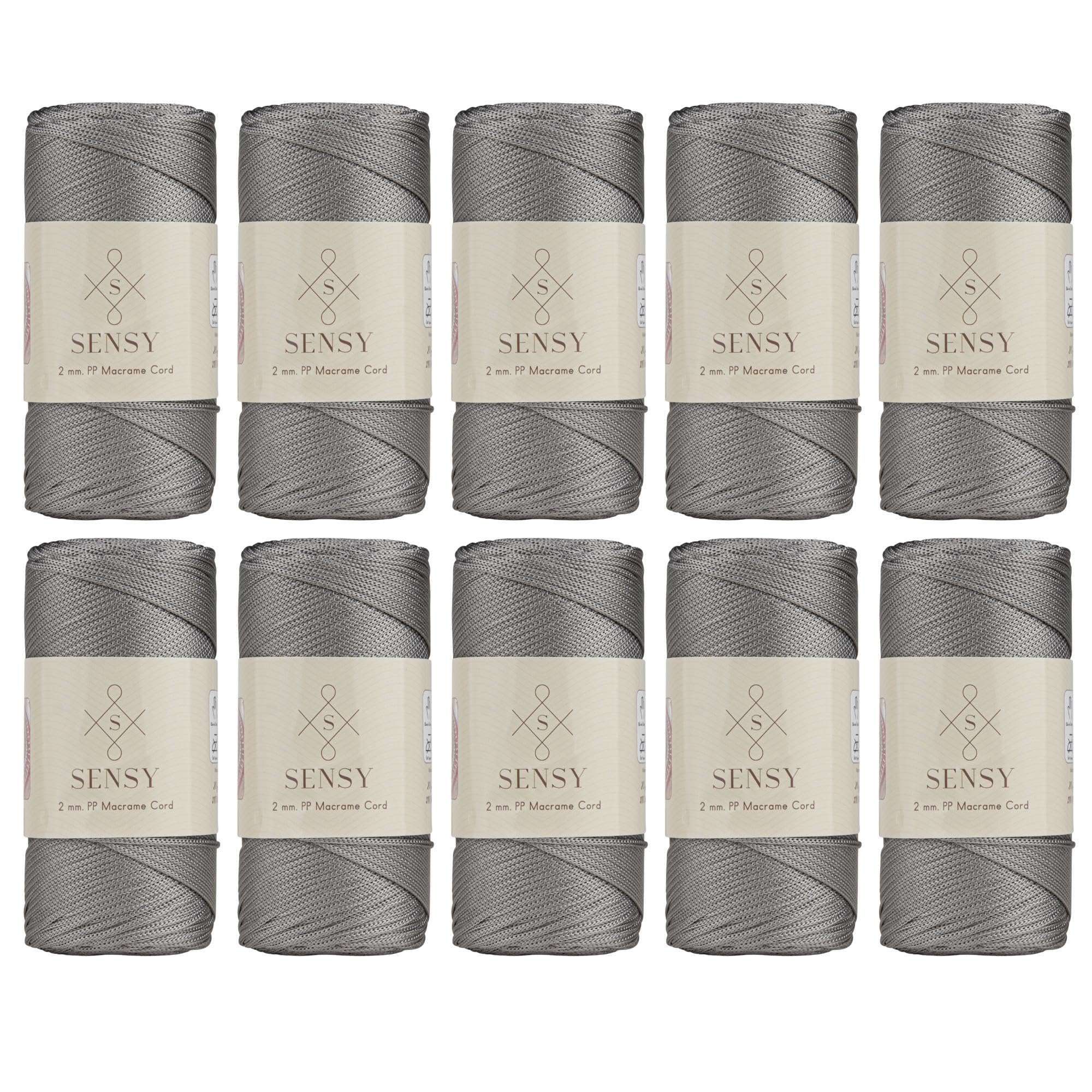 10 Skeins of Sensy Premium 2mm 251 Yards Polyester Rope 100% Polypropylene Cord Macrame Cord 2mm Crochet Bag Cord Macrame Rope Crochet Thread Gift for Knitter (Grey)