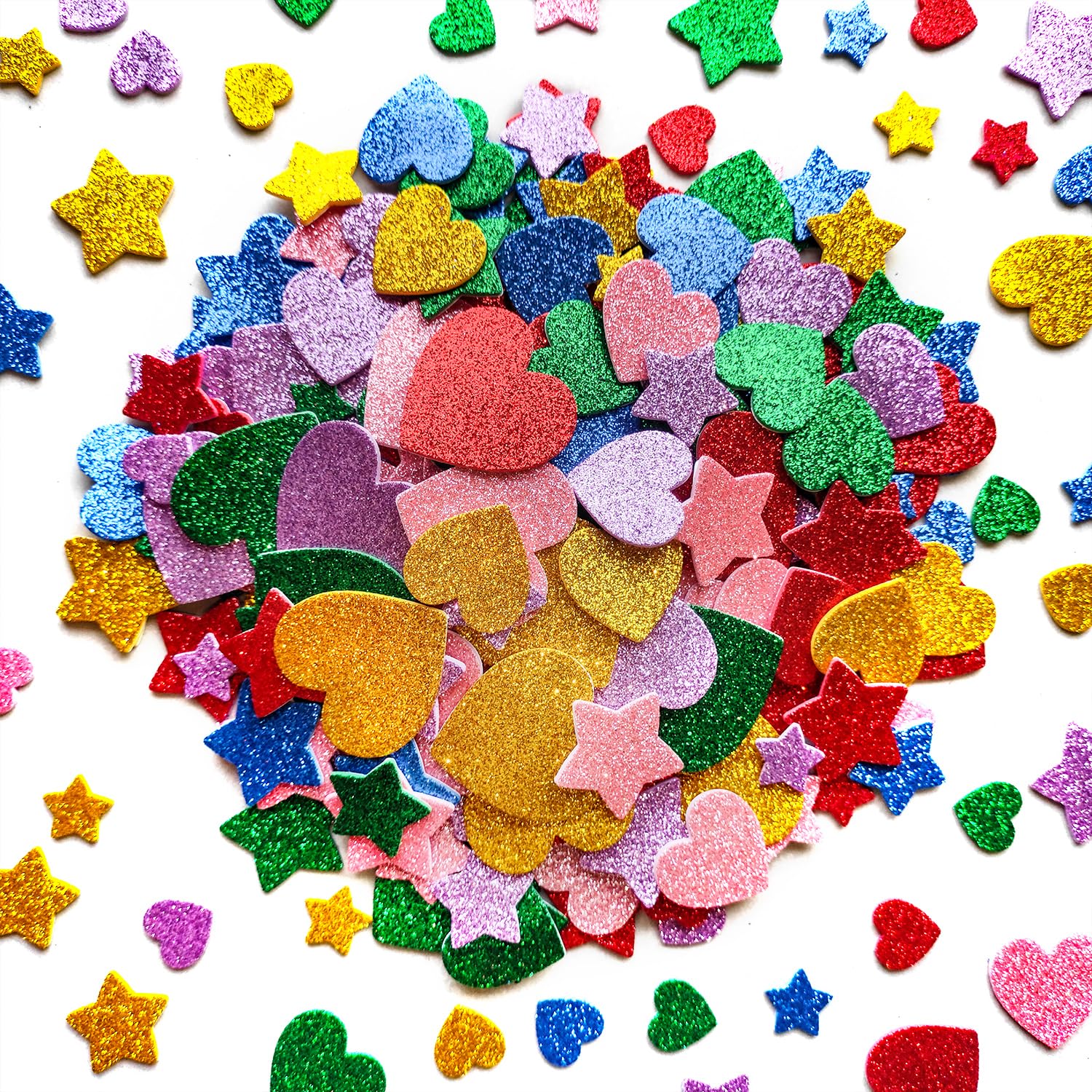 280 Pcs Glitter Foam Stickers Colorful Foam Stars and Hearts Self-Adhesive Stickers for DIY Scrapbooks Greeting Cards Arts Craft Supplies Christmas