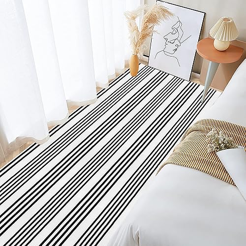 Miniatura 5 de Aoczes - Alfombra de pasillo de 3 x 10 pies, alfombra a rayas en blanco y negro, algodón, tejida, alfombras de granja para interiores y exteriores,