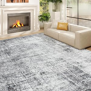 HOMCOM Area Rug for Living Room 8x10, Modern Abstract Machine Washable Rug, Non-Slip Low-Pile Carpet for Bedroom, Dining Room, Office, Grey