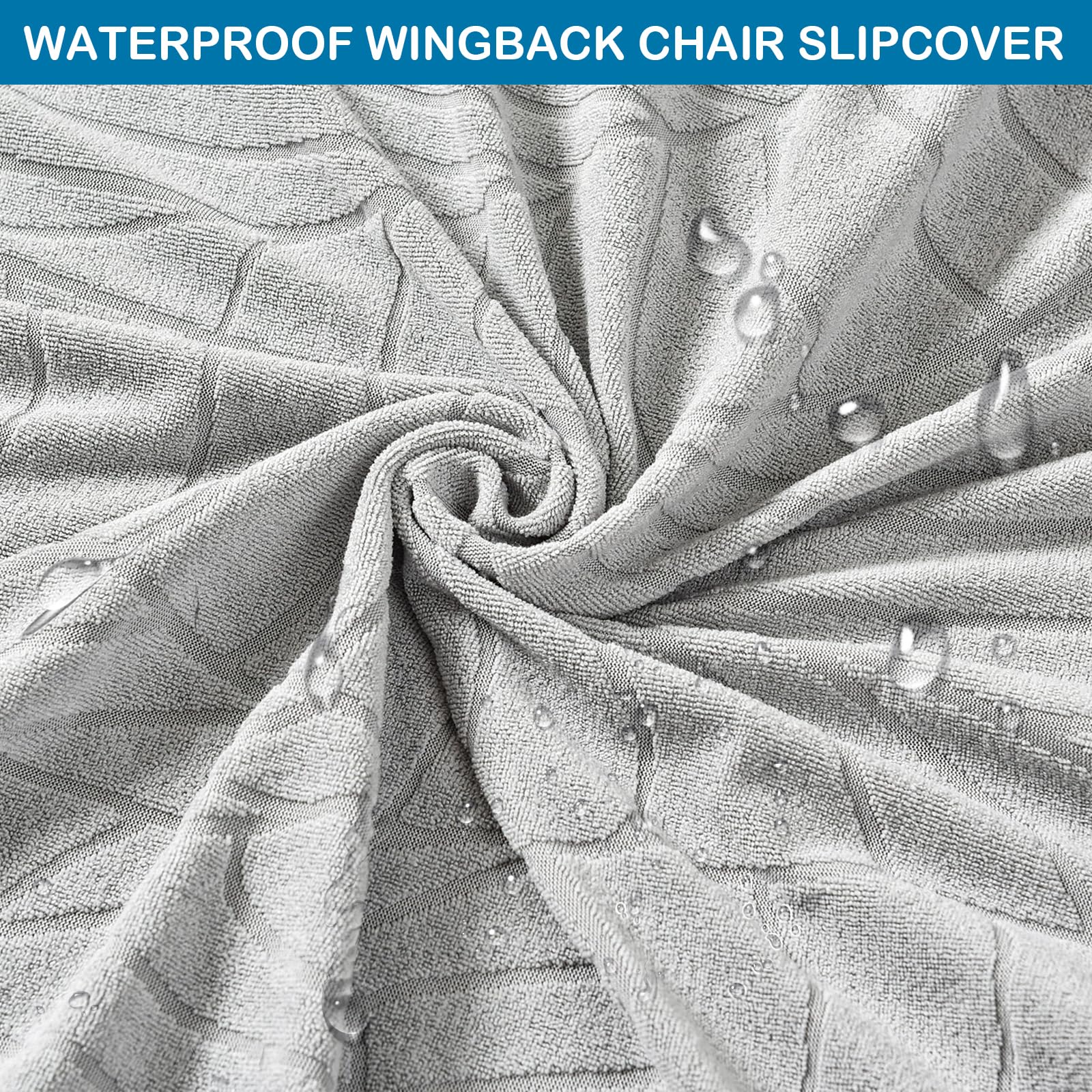 HZDHCLH Wingback Chair Covers 2 Piece With Arms Fashionable Elastic Sofa Protective Chair Cover Furniture Protection Chair Cover Suitable For Armchair Living Room Bedroom Hotel (Light grey jacquard) - Image 2