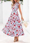 PRETTYGARDEN Women's 2026 Summer Floral Midi Dress Cap Sleeve V Neck Ruffle Long Flowy Boho Casual Beach Vacation Dresses
