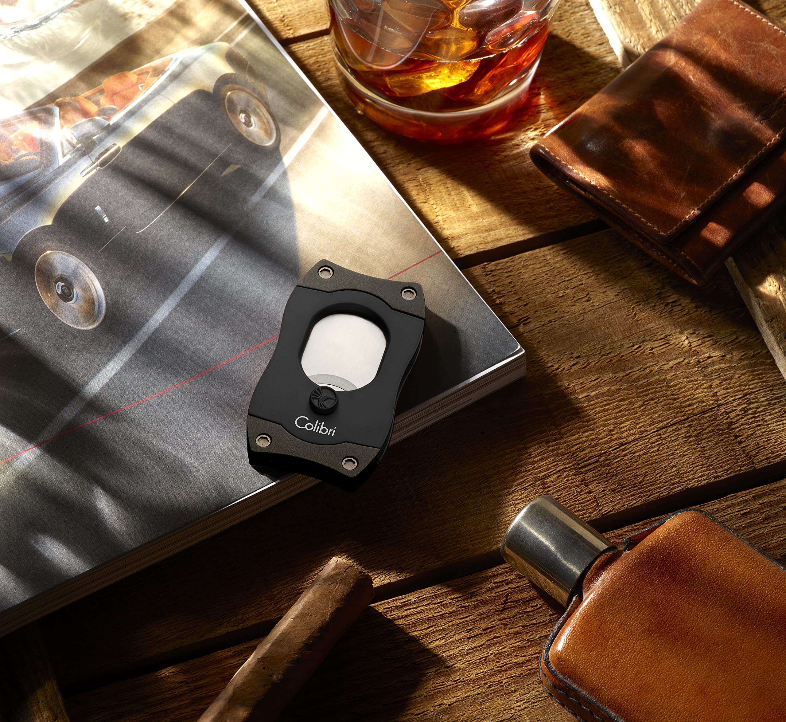 Colibri EZ-Cut S-Cut | Straight Cigar Cutter | Blue With Black Accents | Spring Loaded Release | Up-to 66 Ring Gauge | Ergonomic Design | Gift-Box Included
