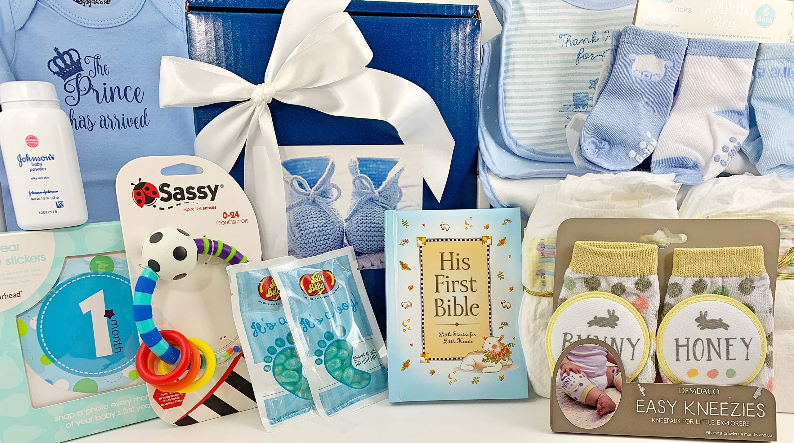 Baby Boy Gift Set Box Basket - 19 Items for the Newborn Bundle of Joy - Send Congratulations to the New Parents! Great for a Baby Shower Gift!