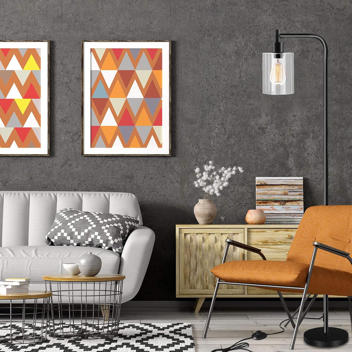 Floor Lamp, Living Room Lamp with Lamp Shade and a E26 Bulb,Metal Lamp, On/Off Foot Switch, Reading Standing Light, Led Floor Lamps for Living Room, Bedrooms, Office - Black