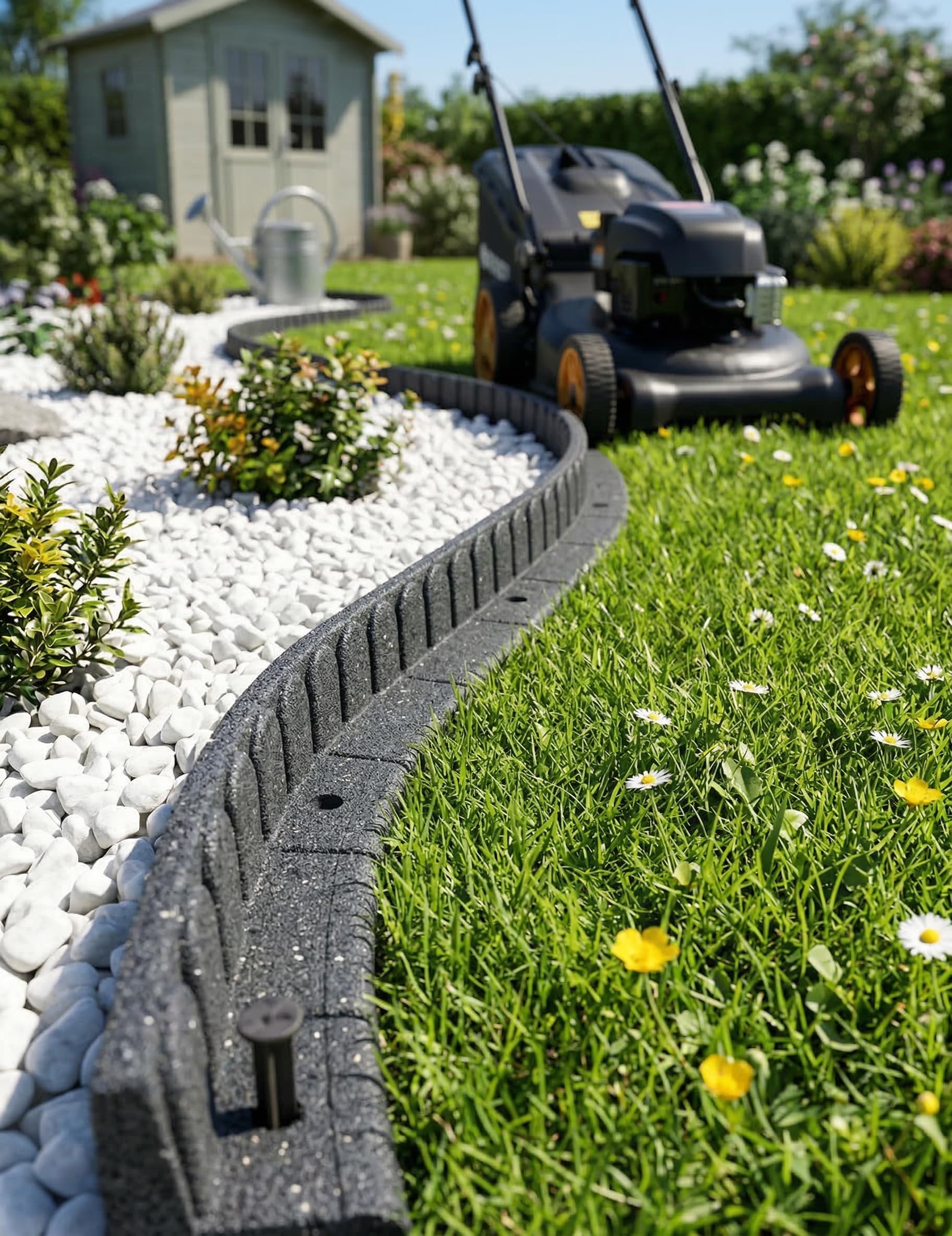 Rasenkante 120 x 7 x 8 cm | Flexible Beetein fassung | Beetumrandung Garten | Mähkante Raseneinfassung | Steinmotiv | grau