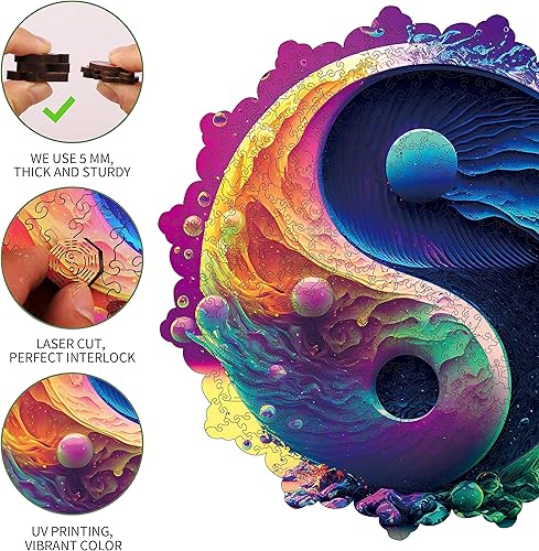 Miniatura 4 de Rompecabezas de madera para adultos, 500 piezas, color morado, Yin Yang, tamaño real, forma única, bonita caja, embalaje, divertido, desafiante,