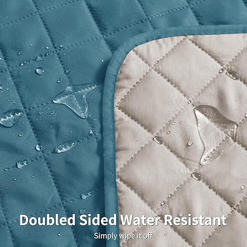 Miniatura 4 de CHUN YI Funda para sofá biplaza, resistente al agua, para sofá de 2 cojines, reversible, lavable, con correa ajustable, bolsillo de almacenamiento