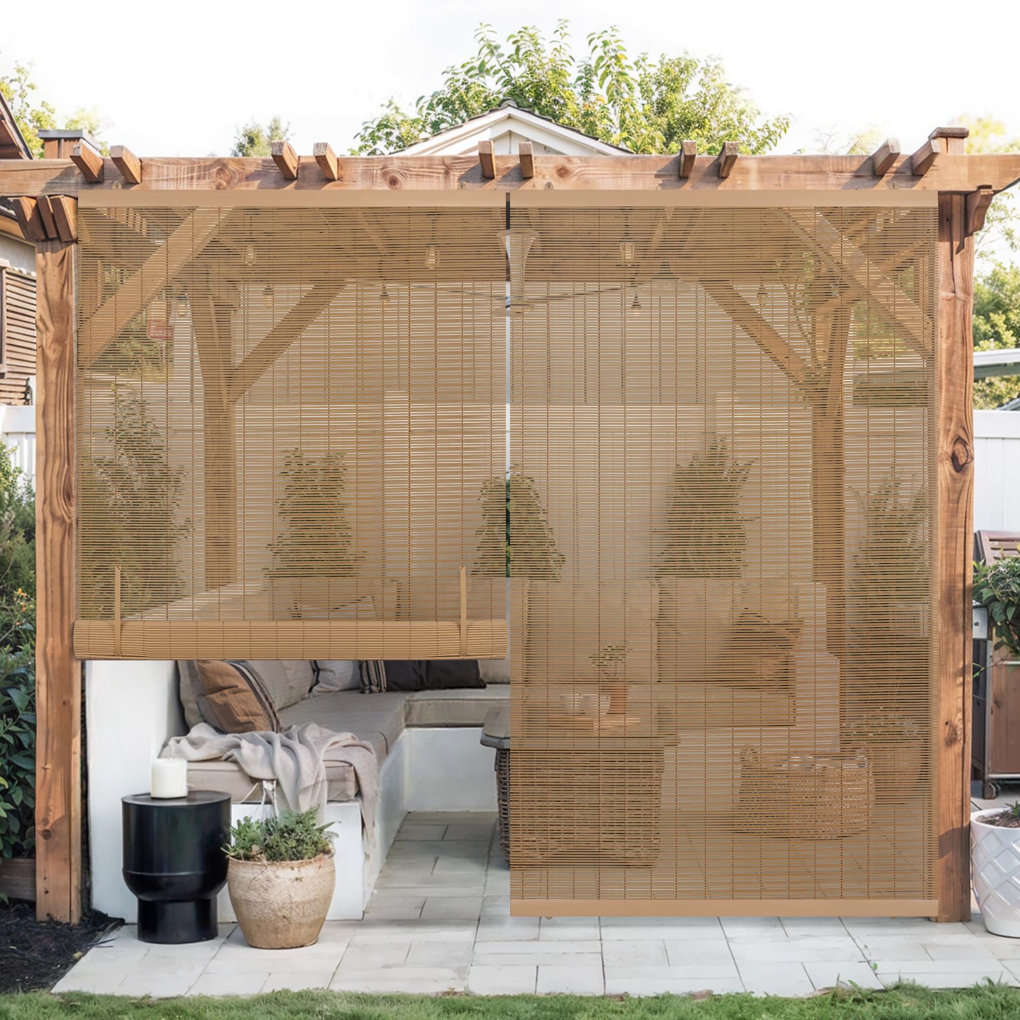 LazBlinds Cordless Roller Shades for Outdoor, Exterior Light Filtering Roll up Shades, Hanging Sunscreen for Patio, Balcony Indoor/Outdoor Porch, 36''