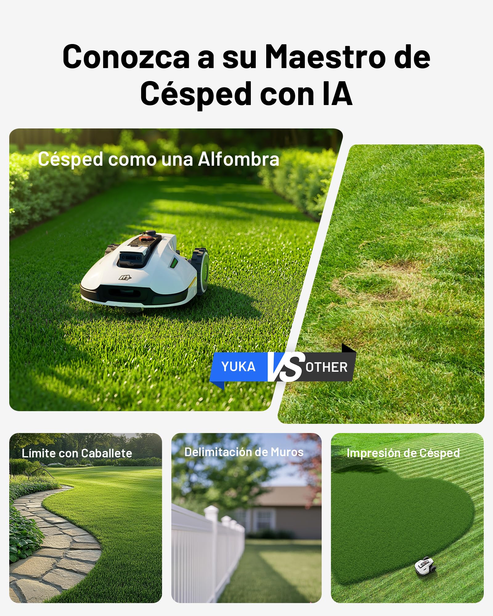 MAMMOTION YUKA 2000 Robot Cortacésped sin Cable Perimetral, Recomendado 2000m², MAX. 2400m², UltraSense AI Vision Auto-Mapeo, 45% Inclinación, Altura Corte 20-90mm Anchura Corte 320mm, con Módulo 4G
