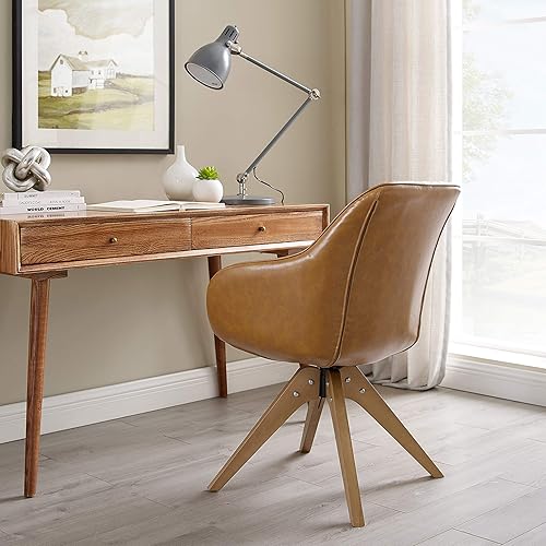 Miniatura 5 de Art Leon Silla Giratoria de Acento Moderna de Mediados de Siglo con Brazos, Patas de Madera de Haya, Silla de Escritorio para Computadora Tapizada