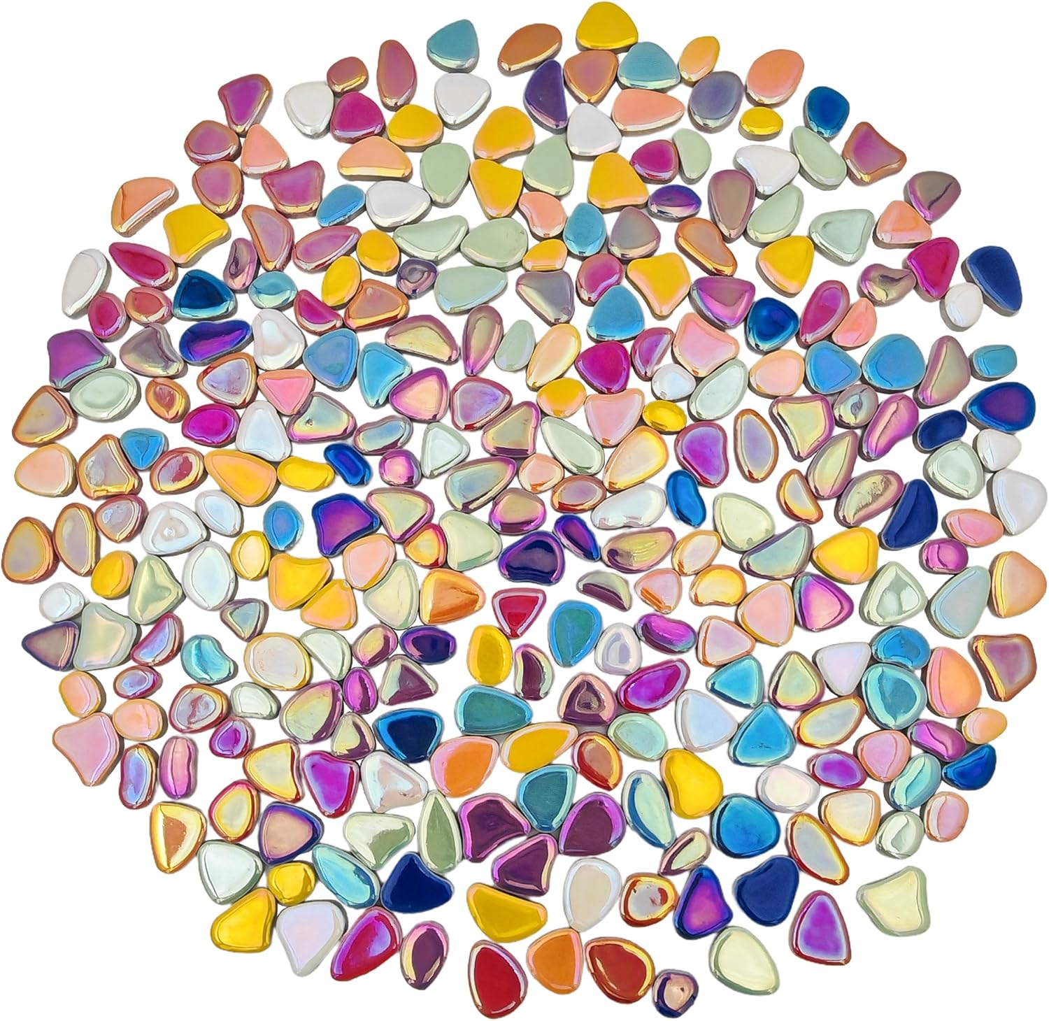 1.1lb Ceramic Mosaic Tiles,Mixed Colour Ceramic Mosaic Pieces for Crafts,Mosaic Tiles for Home Decoration or DIY Crafts,Mosaic Making Supplies (Mini Pebbles of Iridescent Mixed Colors)