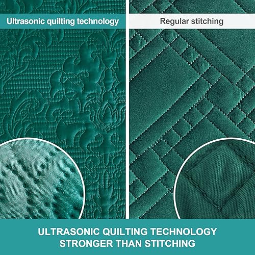 Miniatura 4 de Hansleep - Juego de edredón verde azulado tamaño King, colcha ultrasónica con diseño damasco para todas las estaciones, juego de ropa de cama suave