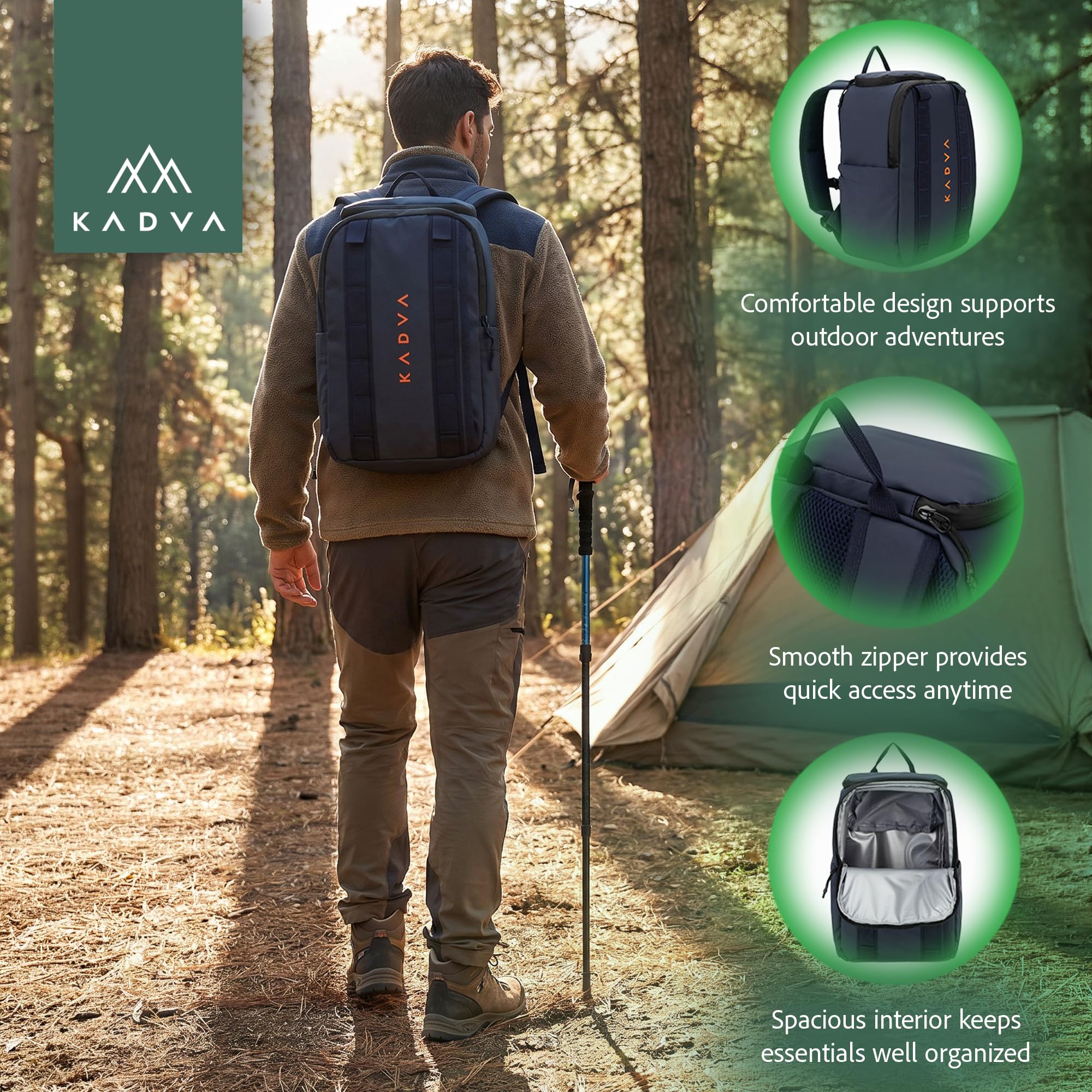 KADVA Antarctica Kühlrucksack für Picknick und Ausflüge (12 Liter) | Isoliertes Hauptfach mit Polyethylen, hydrophobes Polyester, 12 l oder 24 l in Marineblau