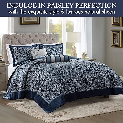 Miniatura 2 de Madison Park Aubrey - Juego de colcha acolchada reversible, transpirable, ligera para todas las estaciones, fundas a juego, colcha King (120 x 118