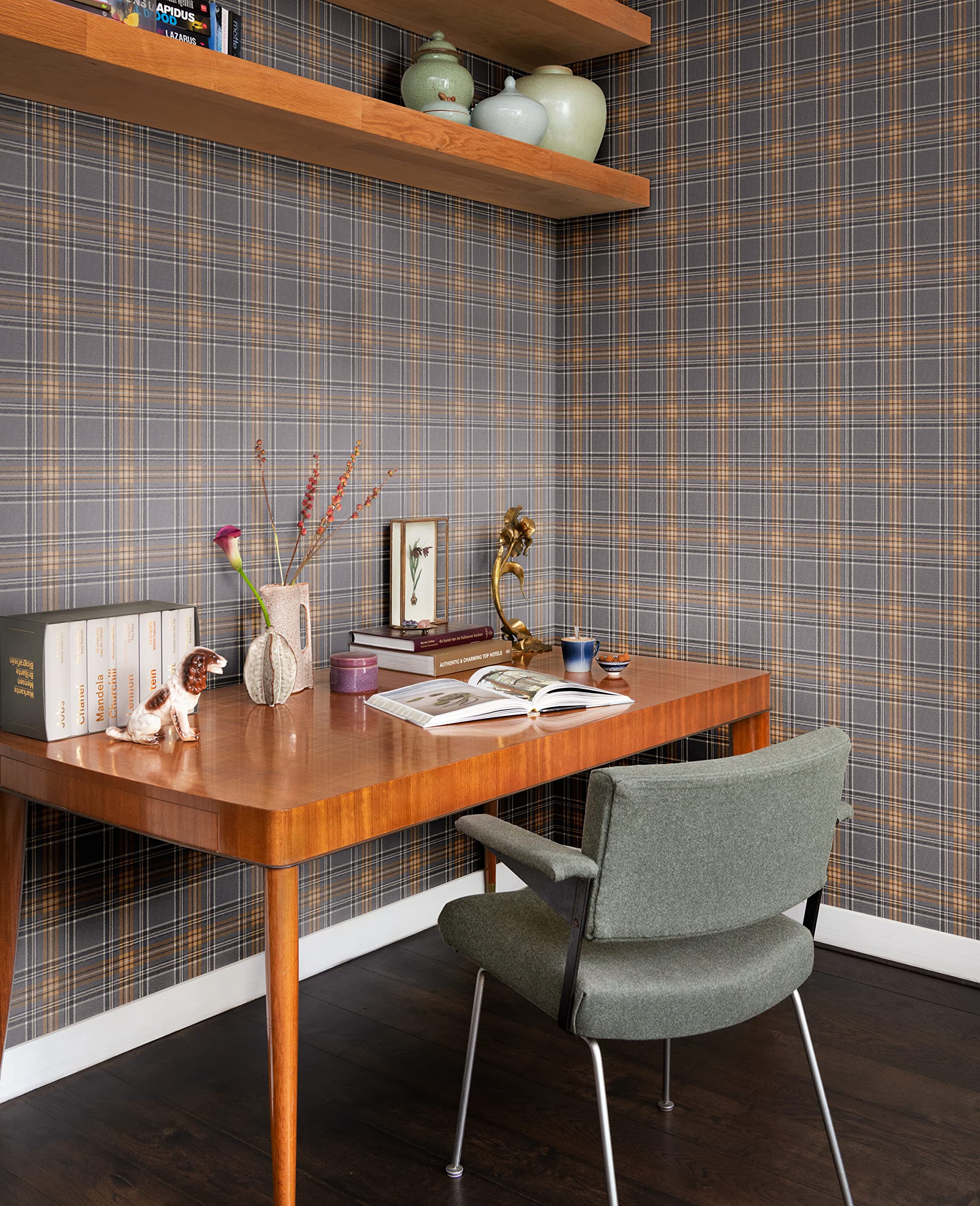 Rasch 537451 Checked Non-Woven Wallpaper in Anthracite, Grey and Brown from The Curiosity Collection - 10.05 m x 0.53 m (L x W) - Image 4