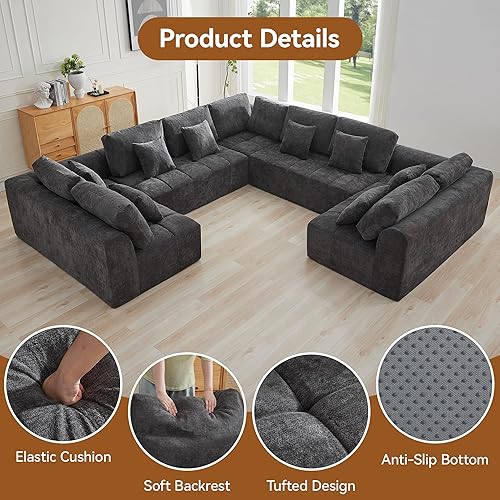 Miniatura 6 de Sofás modulares sin hueso de 140 pulgadas para sala de estar, sofá modular modular de nube comprimida, sofá moderno en forma de U de 9 plazas