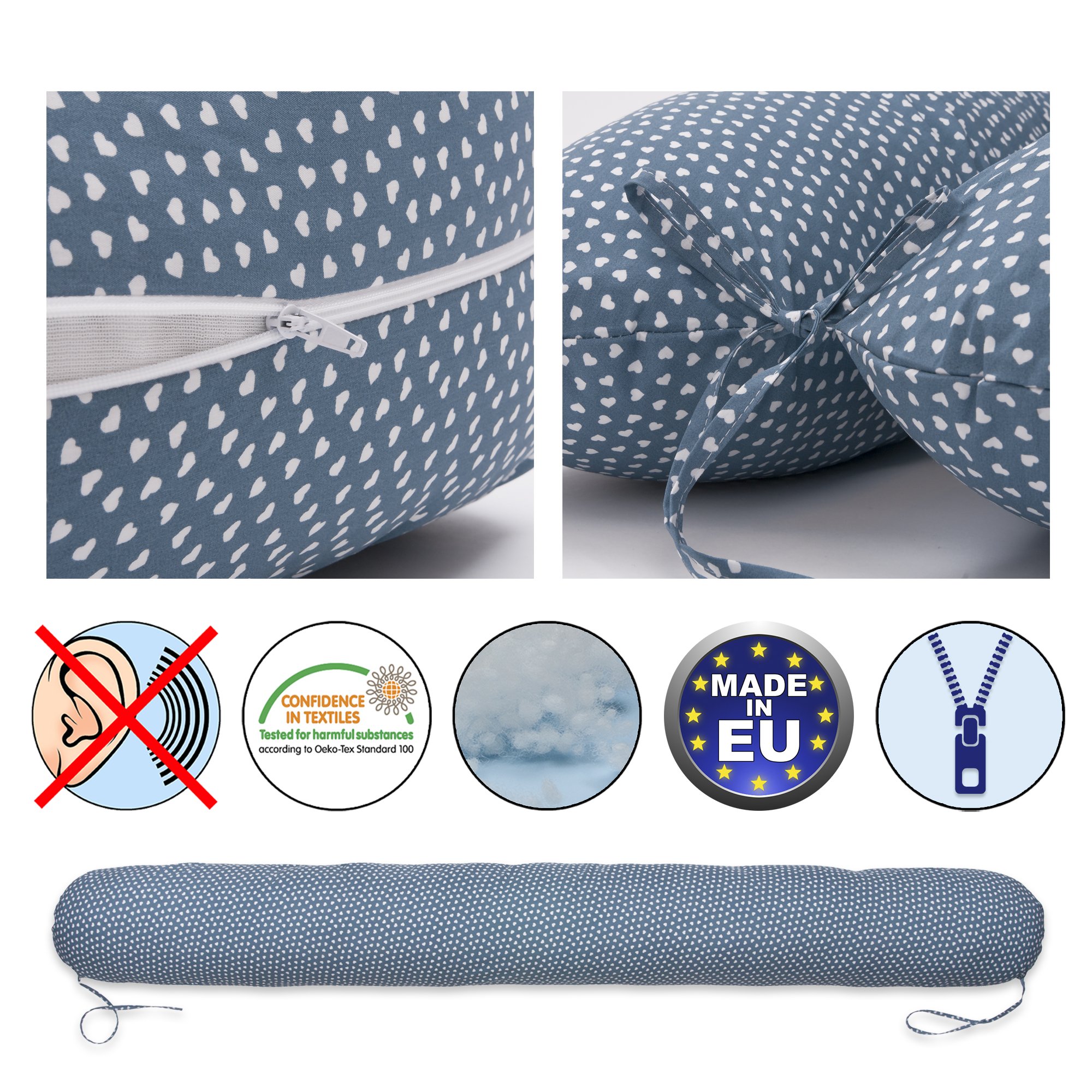 Scamp cuscino cuscino gravidanza allattamento con fodera Design Nuovo (Little Hearts Blue)