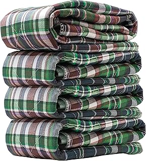 4 Pack Washable Bed Pads/Reusable Incontinence Underpads 34 x 36 - Warm Plaid Print - Ideal for Children and Adults Wholesale Incontinence Protection/Cloth Chucks Bed Pads Washable