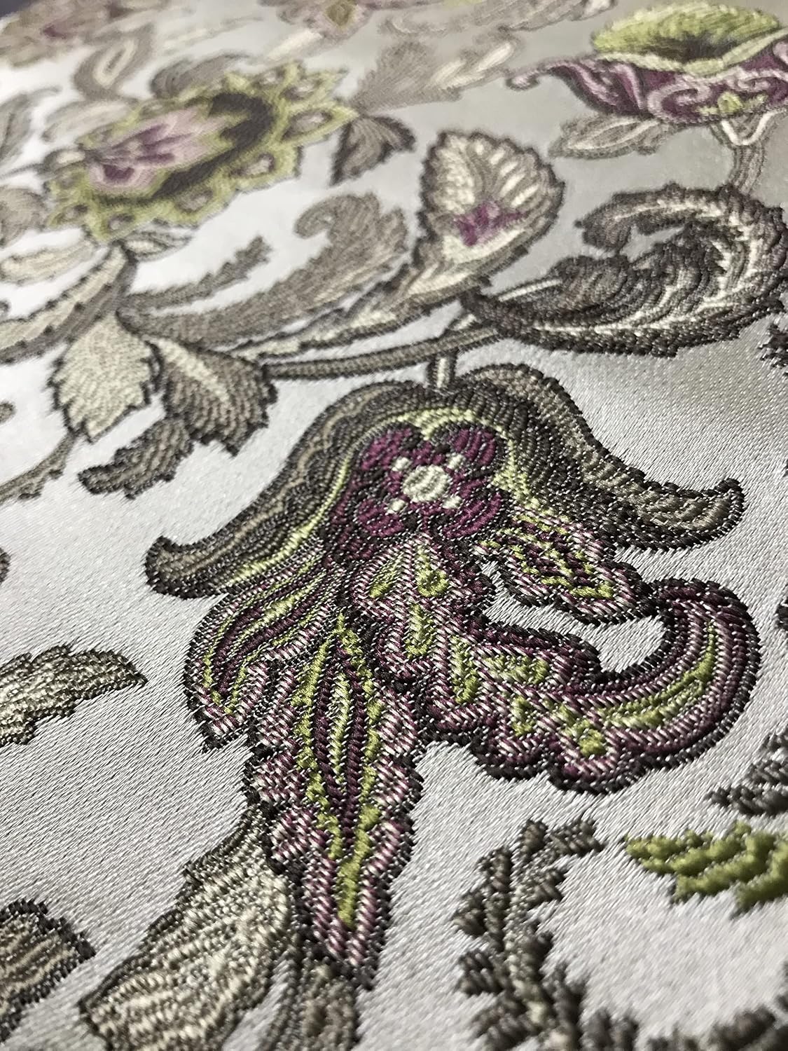 Luxurious Woven Jacquard Floral Design Furnishing Fabric for Upholstery, Window Treatments, Craft - Width 54 inches - Fabric by The Yard (Green & Purple)