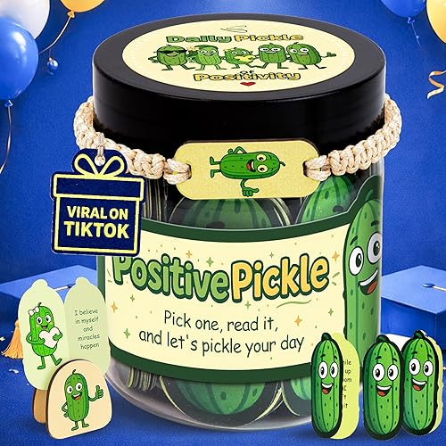 60 Positive Pickle Affirmation Cards Jar - Small - Valentine's Day Gifts For Teens