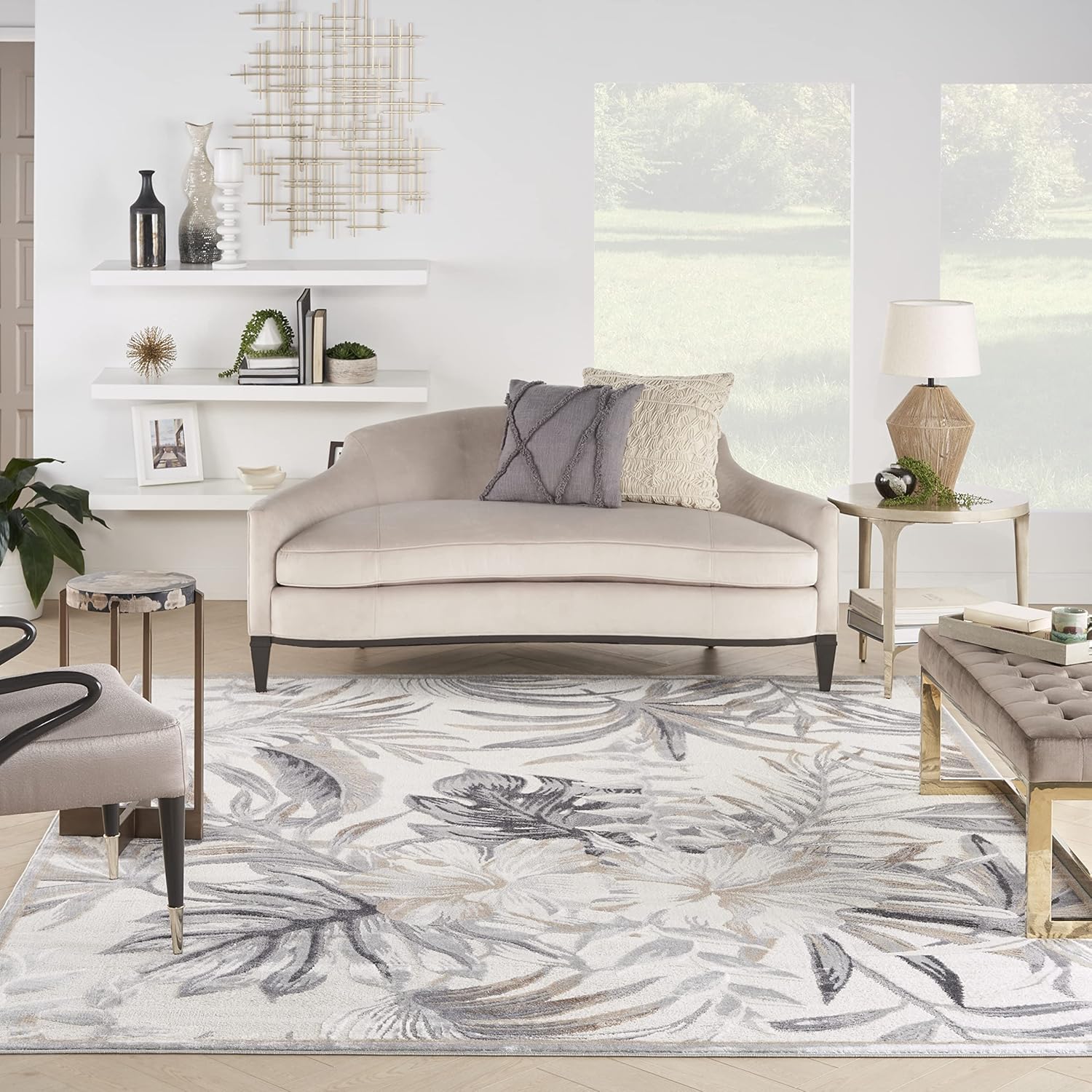Nourison Home Pompeii Ivory Grey 7'10" x 9'10" Area Rug - Easy Clean, Non Shedding, Bed Room, Living Room, Dining Room, Kitchen (8' x 10')