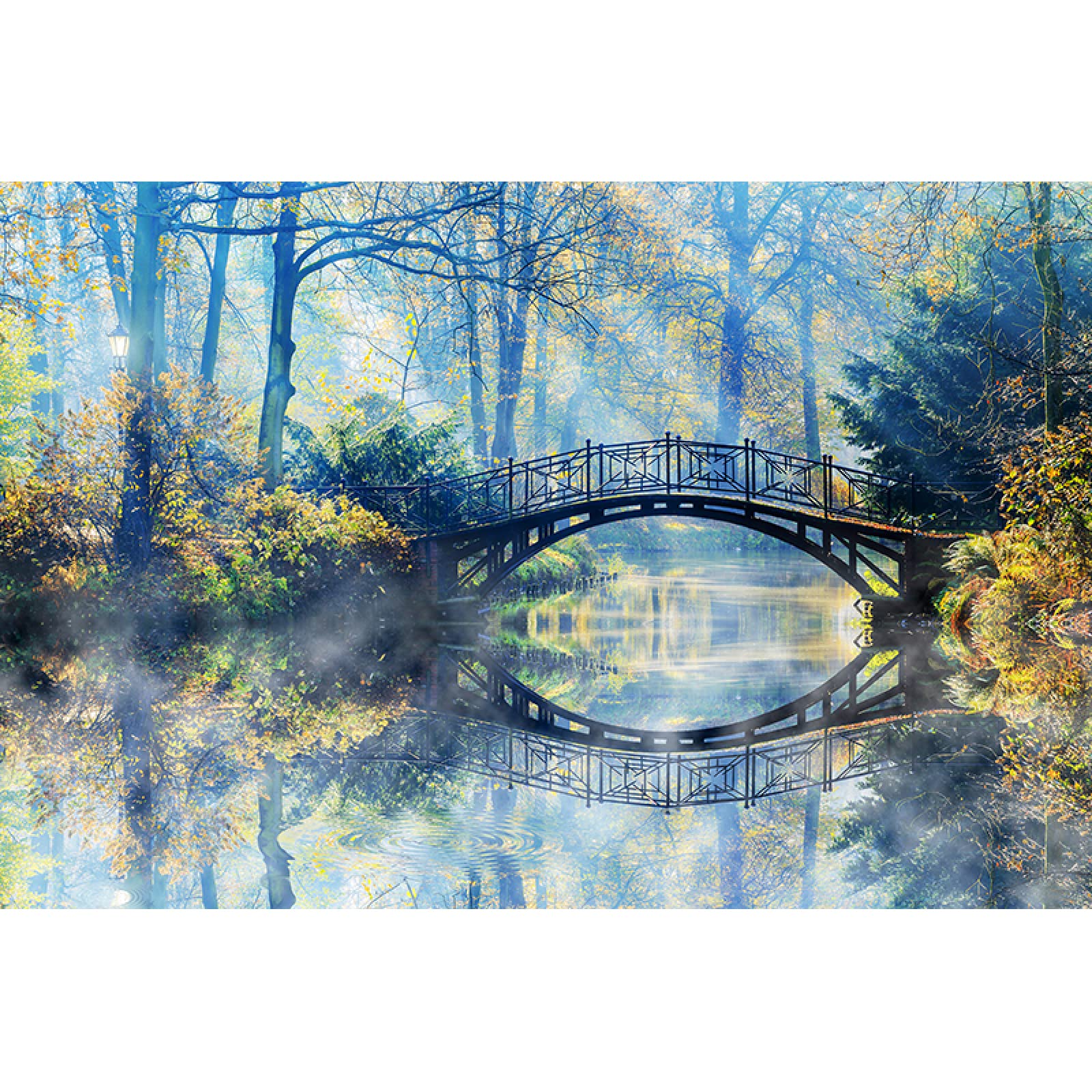 Papier peint murale 3D autocollant forêt et pont en bois en PVC pour décoration salon et chambre