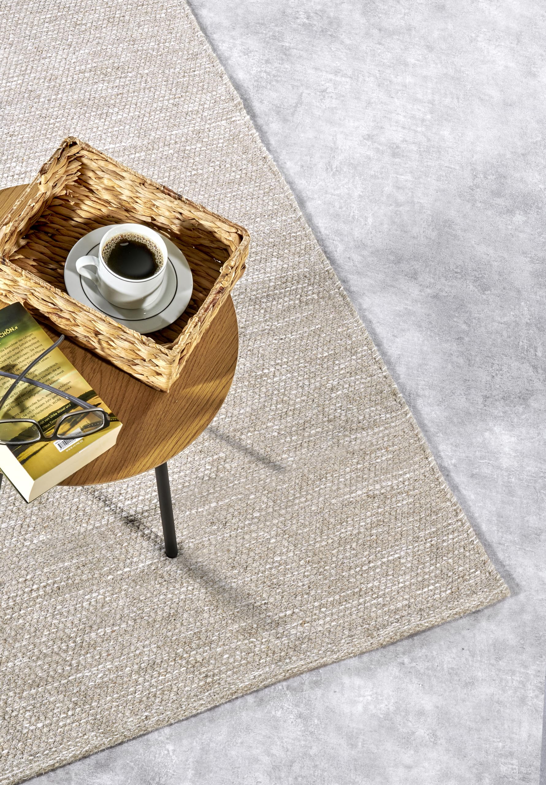 Elle Decor ation Pradesh Alfombra de Lana Natural, Tejida a Mano y respetuosa con el Medio Ambiente, para salón, Dormitorio, Comedor, Pasillo, Cocina, Lino Blanco, 80 x 150 cm