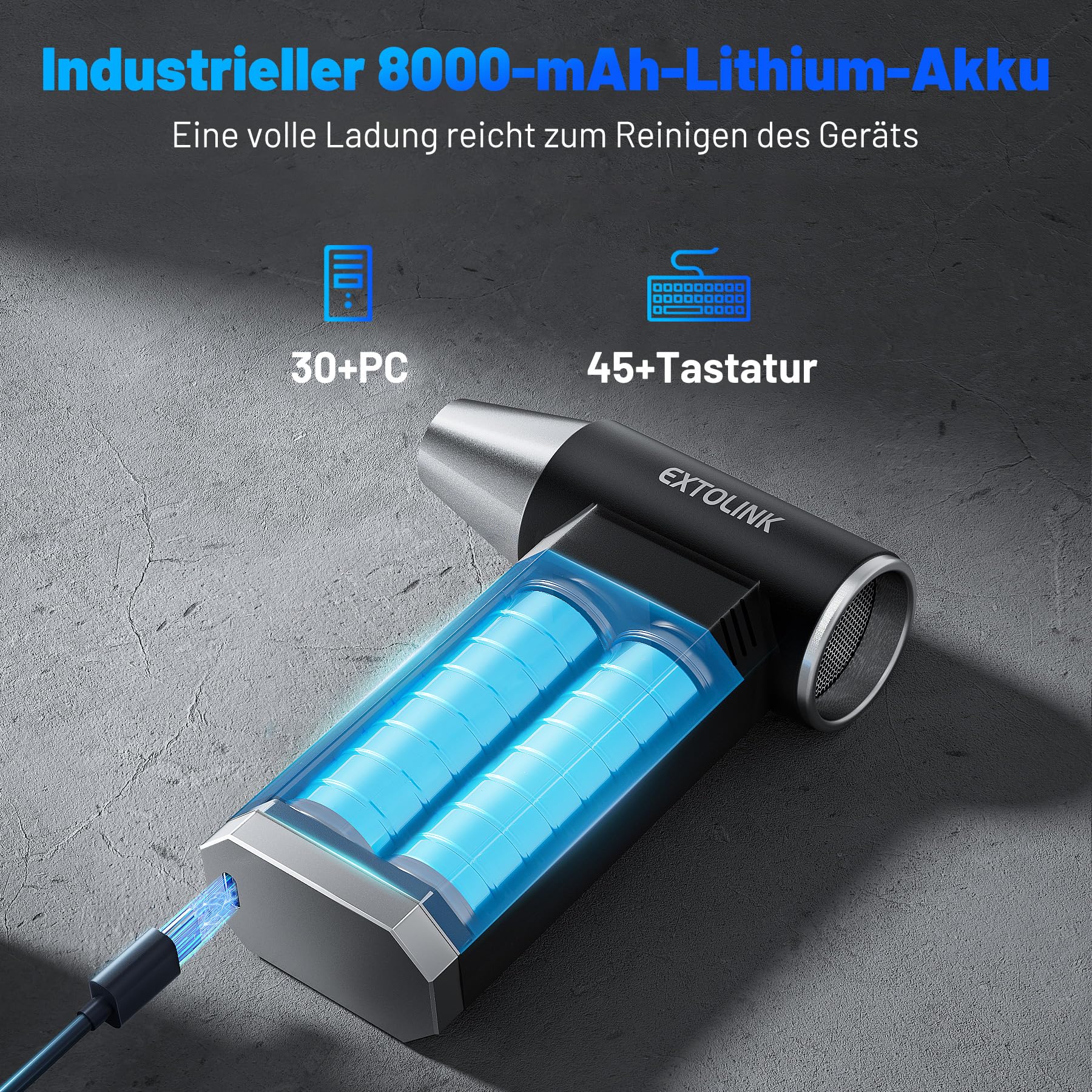 L8 Elektrische Staubgebläse 180,000 U/min Druckluftspray mit 4-Speed TurboJet Mode, 8000mAh Akku & PC Cleaning Druckluft Kit, Compressed Air Duster für Desktop, PC, Tastatur, Laptop, Car