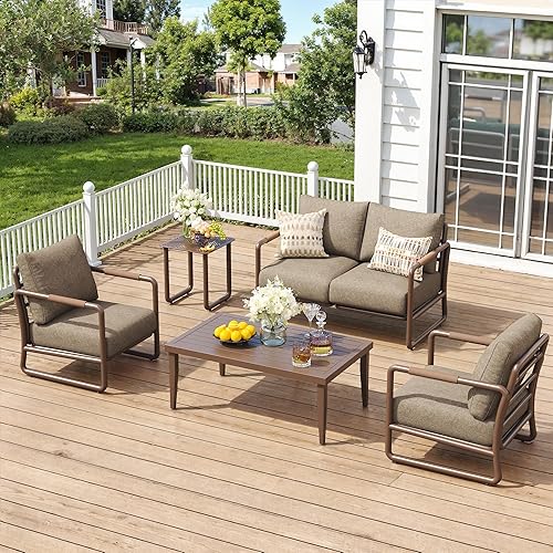 Aluminum Outdoor Patio Furniture Set, 4-Piece Conversation Sofa Set with