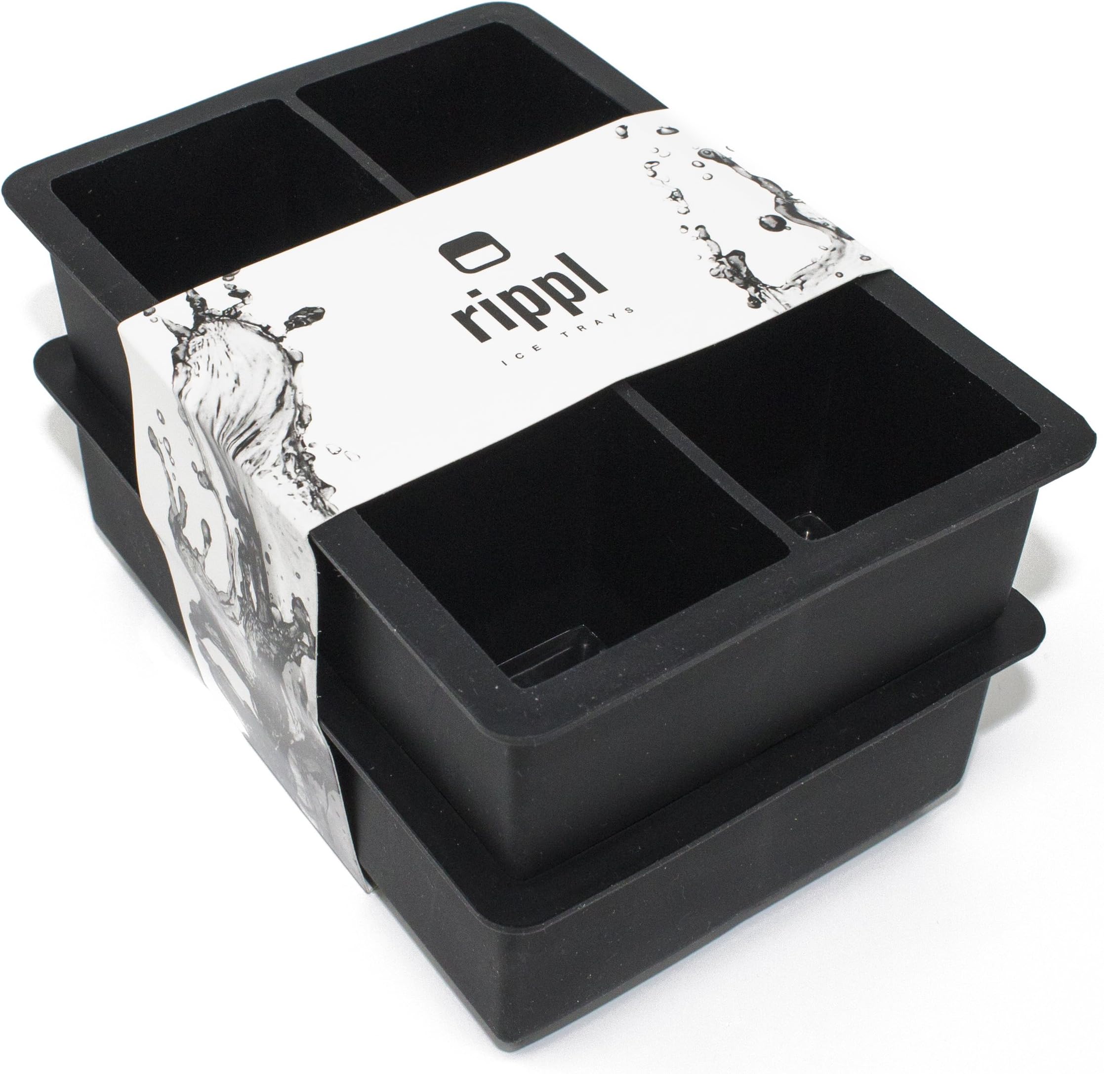 Rippl Ice Cube Tray - Silicone Ice Cube Tray - Ice Cube Tray with Large 6 Cavity Silicone Mold - Will Make Big Ice Cubes For Whiskey - Set of (2) in Black