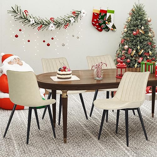 Miniatura 6 de ECOTOUGE Juego de 4 sillas de comedor, cómodas sillas de cocina de piel sintética con patas de metal, sillas modernas de mediados de siglo para